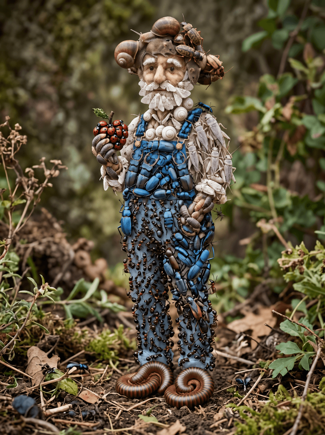 Surreal woodland character composed of animals and insects, version B